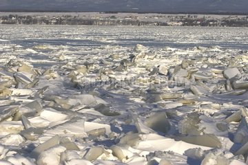 Saint-Lawrence River caught in the ice in winter Quebec