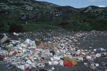 Masses of domestic household rubbish in open landfill site