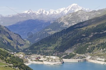 Dam Chevril and Mont Blanc south face Alps France