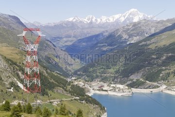 Dam Chevril and Mont Blanc south face Alps France