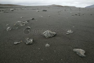 Pierres dans un désert de sable gris Islande