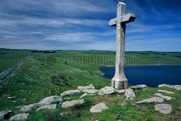 Cross of St Andéol lake Plateau of Aubrac Lozère