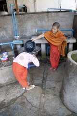 Young Nun rinsing your head shaved after Burma