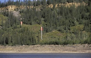 Signal on Mackenzie delta riverbank Canada