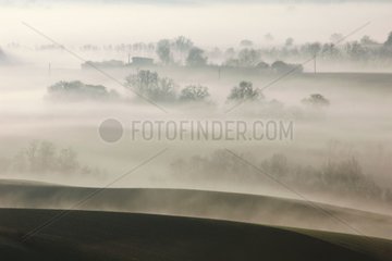 Layer of fog on the hills of Gers France