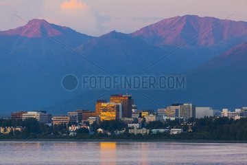 View of downtown Anchorage skyline across Knik Arm