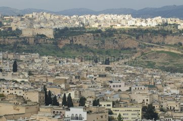 Aerial views of the ancient Medina of Fez Morocco