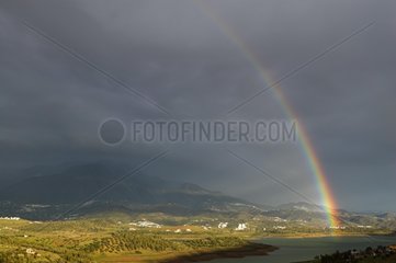 Rainbow and landscape of the Axarquia in Andalusia