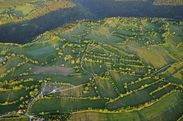 Aerial view of the bocage on a plateau in the Doubs France