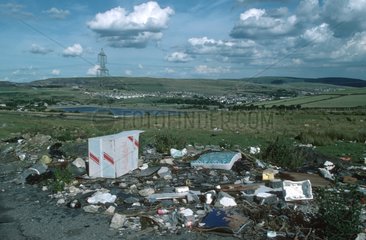 Fly tipping on roadside Ebbw Vale England