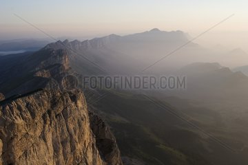 Eastern cliffs of Vercors in the morning Isère France