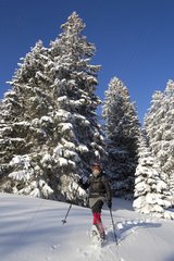 Snowshoeing in winter in the Jura Vaud Switzerland
