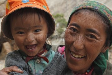Portrait of a mother with her young daughter Zanskar India