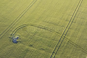 Air shot of enigmatic traces in a field France