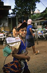 Little freshwater salesman in the street Myanmar