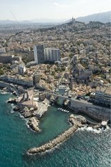 Air shot of the Corniche and Anse des Auffes in Marseille