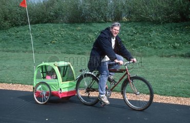 Bicycle with trailer on test at Ryton Gardens UK