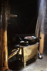 Traditioneller Eisenofen mit Brand in Brand