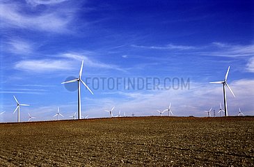 Windmills in the plain of Aragon Huesca Spain