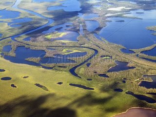 Aerial view of the Mackenzie River delta Canada