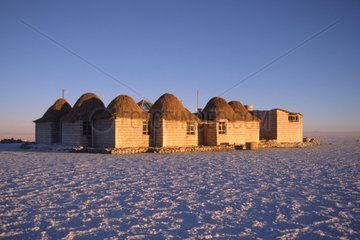 Hotel built in salt blocks on a salted lake Uyuni Bolivia