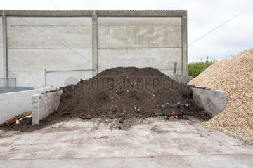 Heap of compost and mulch in a municipal greenhouse  spring  Pas de Calais  France