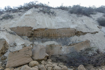Blocks of clay fallen on the beach following dune erosion  winter  Wissant  France