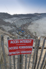 Access fordidden to the beach  Dune retreat and dumping of plastic waste by the sea  following the storm Eleanor on the Côte d'Opale in winter  Wissant  France