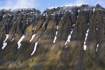 Mountain range bordering the fjord Onundarfjoerdur Iceland