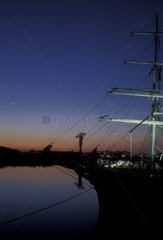 Moon raise on a sailing ship Harbour of Nantes