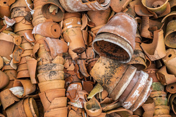 Bunch of broken terracotta pots  spring  Pas de Calais  France