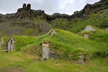 Turf-roofed houses of Núpsstaður Iceland