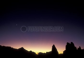 Beginning of night and crescent of moon Las Canadas Tenerife
