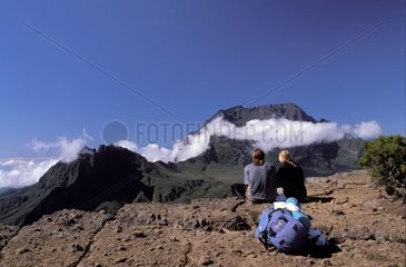 Hikers in front of the Cirque of Mafate the Réunion