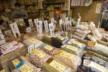 Stall of beans and broad beans Tsukiji market Tokyo