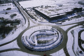 Air shot of a roudabout in an industrial park France