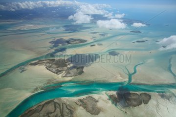 Aerial view of the surrounding islands of Bimini Bahamas