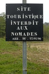 Touristic site panel prohibited to the Nomads Jura France