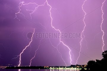 Storm causing lightning on Lake Leman France