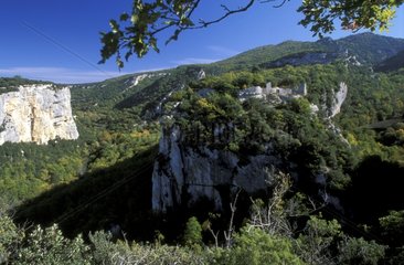 Cliffs and castle Buoux Luberon Vaucluse France