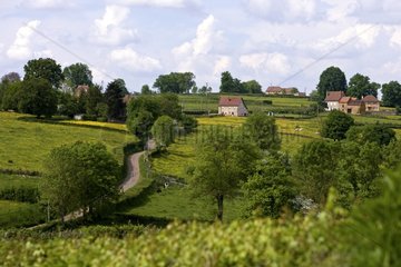 Village in an hedged farmland landscape Bourgogne France
