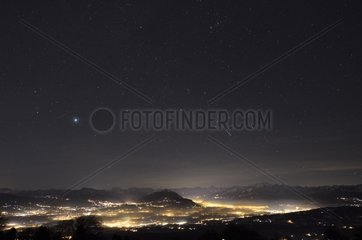 Mist over the valley of the Arve at night - Alpes France