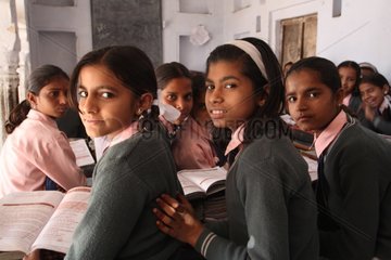 Young schoolgirls in Pushkar in Rajasthan India