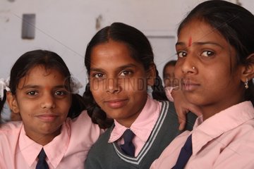 Young schoolgirls in Pushkar in Rajasthan India