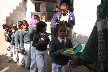 Meals for school children in a school Pushkar Rajasthan India