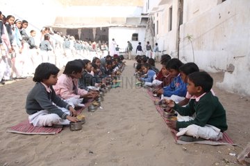 Meals for school children in a school Pushkar Rajasthan India