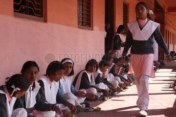 Meals for school girls in a school Pushkar Rajasthan India