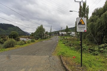 Tsunami warning sign in Chilean Patagonia