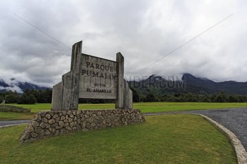 Pumalin park entrance sign in Chilean Patagonia
