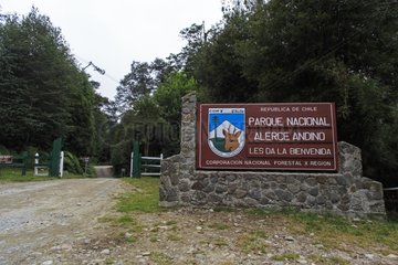 Alerce Andino NP entrance sign in Chilean Patagonia